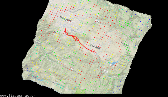 Propagación de las ondas por un hipotético sismo de Mw 6.5 con epicentro en la falla Agua Caliente de Cartago