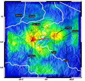 Escenario de un sismo Mw 6.0 en la falla Tobosi